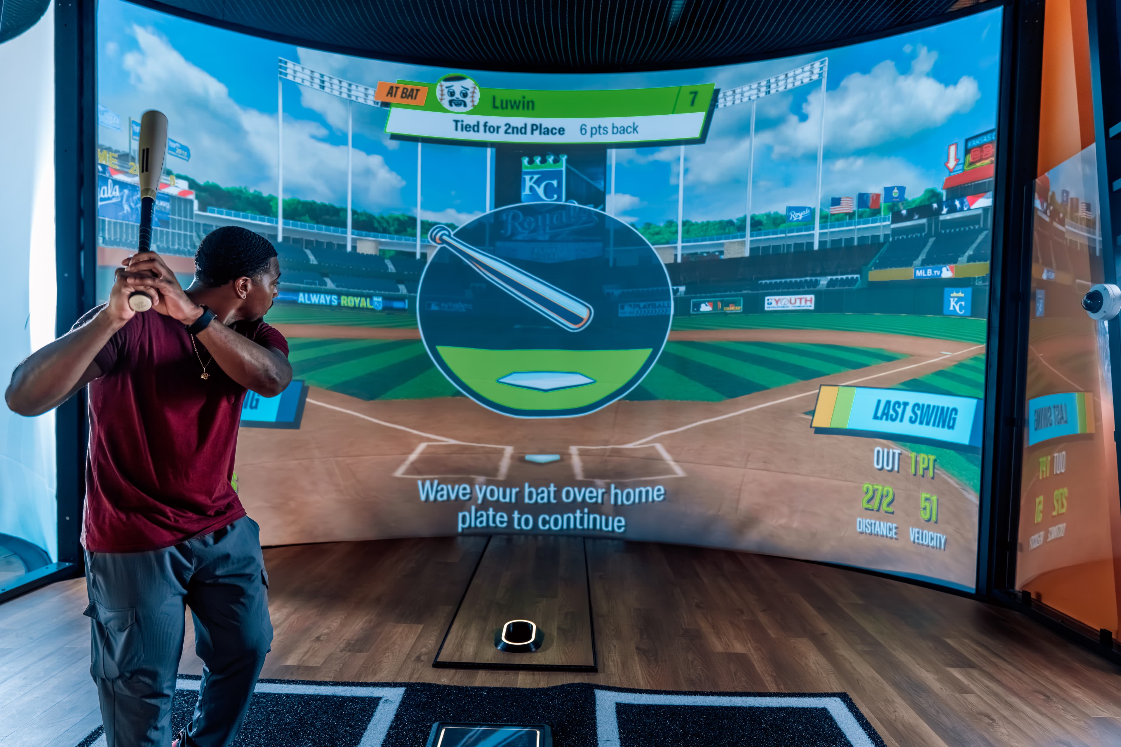 Home Run Dugout batting bays at Curveball Kitchen in Oklahoma City, Oklahoma